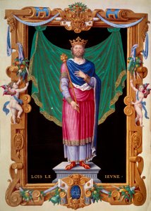 年轻的法国国王路易七世 (1120-1180) 的肖像。 Jean du Tillet 的“Recueil des rois de france”中的缩影 作者 未知艺术家