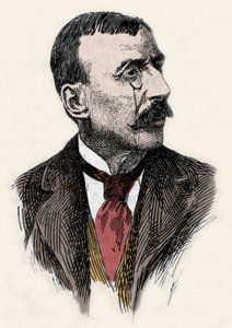 葡萄牙作家和外交官 Jose Maria de Eeca de Queiros 或 Queiroz（1845-1900 年）的肖像。 19 世纪的雕刻 作者 未知艺术家