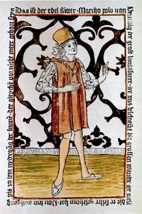 威尼斯探险家马可波罗 (1254-1324) 的肖像 “” Il Milione: The Book of Merveillles “” (“” Devisement du monde ”) 纽伦堡第一版卷首画 作者 未知艺术家