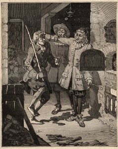 陶器：烟斗土（精制辉石）。英国人约翰-阿斯特伯里（1688-1743）来到约翰-菲利普和大卫-埃勒斯兄弟家，从他们那里窃取新白瓷的秘密。雕刻于1885年的 "Les arts et metiers illustrstres"，作者A 作者 未知艺术家
