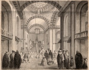 1862年在阿尔及尔大清真寺进行的斋月（穆斯林关怀）祈祷。雕刻于1862年的 "杰出世界"。私人收藏。 作者 未知艺术家