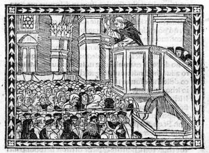 萨沃纳罗拉（Jerome Savonarola）（1452-1498）的说教--载于《启示录汇编》，incunabule of 23/4/1496。 作者 未知艺术家