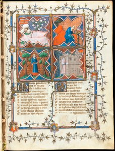 "四个人从事不同的活动"，彩绘页，摘自纪尧姆-德-洛里斯（Guillaume de Lorris，约 1200-1238 年）和让-德-莫恩（Jean de Meun，Meung，1240-1305 年）的手稿 "Le Roman de la Rose"，约 1353 年 瑞士，日内瓦图书馆 作者 未知艺术家
