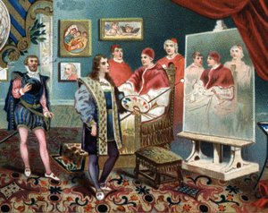 拉斐尔（Raffaello Sanzio）在为教皇莱昂十世（leone 10）画像时，围绕着红衣主教朱尔斯-德-美第奇（Giulio）（教皇克莱门特七世 作者 未知艺术家