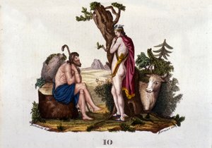阿古斯和艾欧的代表，被水星变成了牛。 盘子取自“”神话词典””1888 作者 Unknown artist
