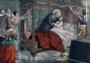 1583 年，在罗马 Massimo alle Column 宫的小教堂里，讲道会创始人圣菲利普-内里（Filippo Neri）（1515-1595 年）抚养了年幼的保罗-马西莫（14 岁的保罗-马西莫是法布里齐奥-马西莫的儿子、 作者 未知艺术家