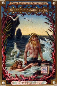 蝾螈，传说中的生物米人米鱼的代表。 19 世纪的彩色石版画 作者 未知艺术家