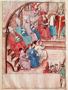 1414年至1418年间康斯坦茨会议的代表，在教皇马丁五世之上（康斯坦茨会议的观点，约1417年）微型画取自乌尔里希-里根塔尔（1360-1437）的《康斯坦茨会议编年史》，1438年约在布拉格，纳蒂。 作者 未知艺术家