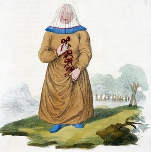 穿着传统服装的 Ostiak 部落的俄罗斯妇女（Khanty 或 Khante：古西伯利亚猎人，在鄂毕河谷中部的森林地区建立）。 作者 未知艺术家