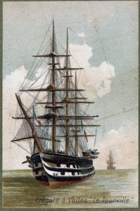 1787年的风帆自由门 "Le tourville"。19世纪的彩色石版画。 作者 未知艺术家