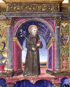 帕多瓦的圣安东尼 (san antonio di padova)。 15 世纪的手稿。 布雷登斯国家图书馆。 米兰 作者 未知艺术家