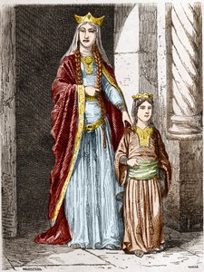 圣巴蒂尔德（或巴蒂尔德、巴蒂尔、博杜尔）（626-680），法国人的女王和克洛泰尔。镌刻在 "Histoire De France En Cent Paintings by Paul Lehugeur" 1891年 作者 未知艺术家