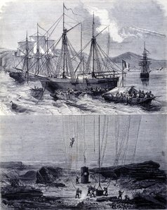 1702 年在维哥湾寻找西班牙大帆船的沉船。19 世纪 作者 未知艺术家