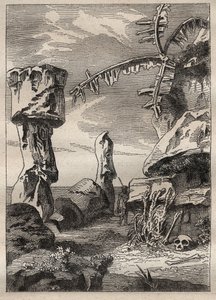 詹姆斯-库克船长（1728-1779）的第二次航行（1772-1775）：复活节岛的纪念碑（纪念性雕像，摩艾）--插图摘自 "18世纪伟大的航海家" 作者 未知艺术家