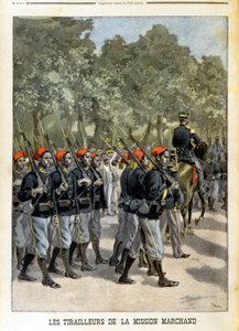 巴黎马尚使团的塞内加尔人Tirailleurs--1899年7月23日的 "小杂志 "中。 作者 未知艺术家