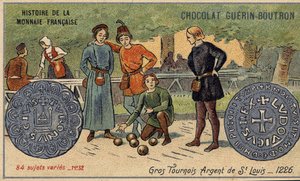 由Chocolat Guérin Boutron出版的《法国货币史》系列。19世纪的彩色石版画。大锦标赛。圣路易银器。1226 作者 未知艺术家
