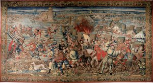 第六次意大利战争（1521-1526）：表现1525年2月24日的帕维亚（Pavia）之战，弗朗索瓦一世对查理五世的失败。挂毯。那不勒斯。卡波迪蒙特国家博物馆。 作者 未知艺术家