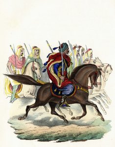 斯帕赫斯，非洲法军的一个本土骑兵团，主要由阿拉伯骑兵组成，1834年为阿尔及尔省组建，1835年为博内省，1836年为奥兰省。在 "阿尔及尔历史 "中，莱昂内-加里贝尔，第二卷。 作者 未知艺术家