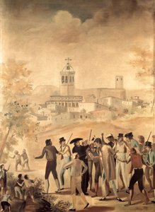 西班牙独立战争（1808-1814）：在曼雷沙附近逮捕一名法国公民，无名画。 作者 未知艺术家