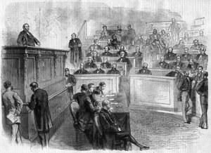 Eugene Rouher (1814-1884)在立法机构法庭上的演讲--在 "Le Journal Illustronne "上的版画 作者 未知艺术家