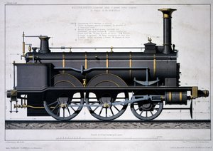 米卢斯铁路的蒸汽机车 - 在洗涤中绘制 作者 Unknown artist