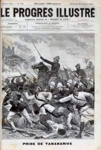 攻占塔那那利佛--1895年法军入侵塔那那利佛--马达加斯加之战（Conquete de Madagascar）。- 1895年9月30日，法国远征军攻占塔那那利佛--1895年 "Le Progres illustrious "中的雕刻。 作者 未知艺术家