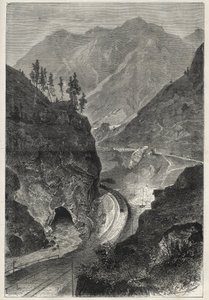 布伦纳铁路（Brennero）到蒂罗尔（Tirolo - Tirol）--1867年的雕版画 -- 作者 未知艺术家