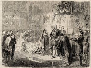 1861年威廉一世在柯尼斯堡的加冕仪式 - 普鲁士国王和王后在柯尼斯堡城堡教堂的加冕仪式 - 普鲁士的威廉一世 - 1861年 作者 未知艺术家