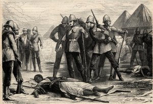 埃塞俄比亚皇帝西奥多罗二世（Tewodros）于1868年4月13日在英国人攻占马格达拉后去世，当时他已撤退到那里。载于 "杰出的世界 "的雕刻品 作者 未知艺术家