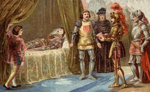 1380年7月13日，沙托纳夫-德-兰登（Chateauneuf-de-Randon，奥弗涅）的英国总督投降了，并在Bertrand du Guesclin的临终前将广场的钥匙放在他面前，该城被围困了。征服者死了，他说 作者 未知艺术家