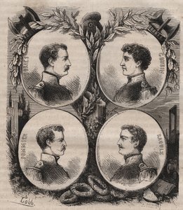 拉罗谢尔的四人组（Jean Francois Bories (1795-1822), Jean Joseph Pommier (1796-1822), Marius Claude Raoulx (1797-1822)）和Charles Goubin（1798-1822）在复辟时期被指控想要推翻君主制和1822年上断头台 作者 未知艺术家