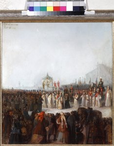 涅瓦河上的大水祝福》，作者匿名。纸板油画 作者 未知艺术家