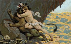 赫拉克勒斯的苦役赫拉克勒斯与尼米之狮》，20 世纪初 (chromo) 作者 未知艺术家