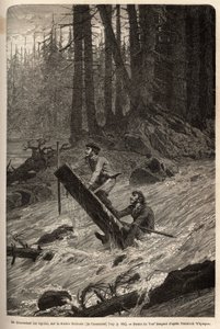 The author and his traveller, Mcdonald, descending the rapids on the Nittinaht River (Vancouver Island) on a makeshift raft. Engraving to illustrate the voyage and adventures in English Colombia, Vancouver Island and Alaska, by Frederick Whymper 作者 未知艺术家