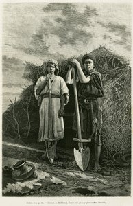The bildars, owners of a beche, are charged with digging the drains of the wheat fields of the Karoun region. Engraving to illustrate the story La Perse, la Chaldee et la Susiane by Jane Delafoy (1851-1916), academy officer, in le tour du monde 1886, direc 作者 未知艺术家