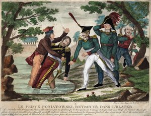 1813年10月23日在伊尔斯特河发现的约瑟夫（Jozef）-安东尼-波尼亚托夫斯基王子（1763年）的尸体，当时的雕刻作品 作者 未知艺术家