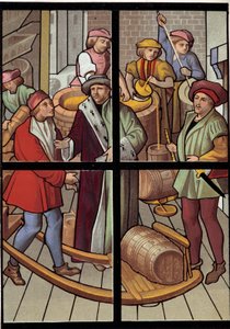 酿酒师。石版画来自15世纪图尔奈大教堂的彩色玻璃窗。19世纪。巴黎，装饰艺术 作者 未知艺术家