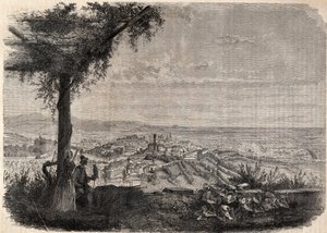 1858年左右的贝加莫（Bergamo）市--雕刻--。 作者 未知艺术家