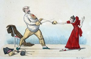 击剑的教训：如何拉直年轻人的体型并预防事故 - 19 世纪，Musee Carnavalet。 作者 未知艺术家