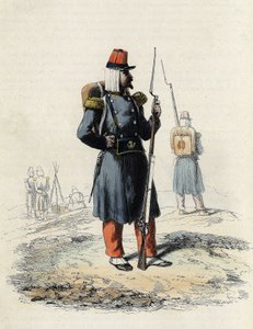 1830年远征阿尔及尔时的法军轻装步兵，载于莱昂-加里贝尔的《古今阿尔及利亚》。 作者 未知艺术家