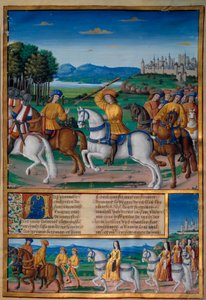 The madness of Charles VI (1368 - 1422). On 5 August 1392, in the forest of Le Mans, he began to experience attacks of furious madness: screaming for treason, he attacked his own troop and killed four people. Chronicles of Enguerrand de Monstrelet (v. 1400 作者 未知艺术家