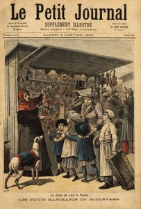 在巴黎，商人和他们的林荫道上的年节展示。1892年1月2日 "Le petit journal "上的雕刻。塞尔瓦的收藏。 作者 未知艺术家