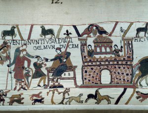诺曼底国王征服者威廉 (1027-1087) 的使者告诉他，代表英格兰忏悔者爱德华国王从英格兰而来的哈罗德被盖伊德庞蒂厄伯爵俘虏。 作者 未知艺术家