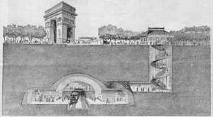 巴黎的 "Etoile "地铁站。1895年的雕版画。 作者 未知艺术家