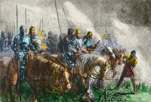 阿金库尔战役的早晨--100年战争。1415年10月25日的阿津库尔战役（加来海峡） - 阿津库尔战役之前 - 作者 未知艺术家