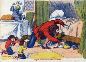 妖怪发现了孩子们。Le Pepetit poucet》的插图，法国作家查尔斯-佩罗（1628-1703）的故事。匿名插图。图片来源：马塞尔-瓦涅，贾维尔-南希，无日期（19世纪末）。 作者 未知艺术家