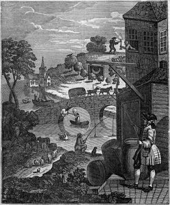 荒谬的透视法 威廉-霍加斯（1697-1764）的讽刺插图，嘲笑画家的透视艺术，提出了现实中由于距离问题不可能出现的物体和人的平面层次。 作者 未知艺术家