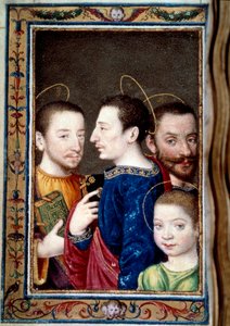 弗朗索瓦一世 (1494-1547) 的儿子：弗朗索瓦 (1518-1536) 海豚、亨利二世 (1519-1559) 和查尔斯 (1522-1545)。 “凯瑟琳·德·美第奇的《小时之书》”中的缩影（卡特琳娜·德·美第奇） 作者 未知艺术家