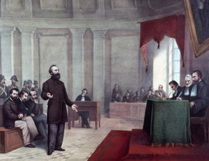 对 1858 年 1 月 14 日袭击拿破仑三世的 Felice Orsini (1819 - 1858) 的审判。 19 世纪末的石版画。 米兰私人收藏 ©Luisa Ricciarini/Leemage 作者 未知艺术家