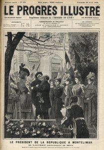 共和国总统的蒙特利玛尔之行（法国德龙省）。埃米尔-卢贝（1838-1929）和他的母亲。1899年4月 "辉煌的进步 "中的版画。 作者 未知艺术家